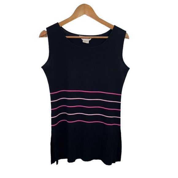 Exclusively Misook Black Pink Striped Shell Tank Top Women’s Size Small - Picture 1 of 6